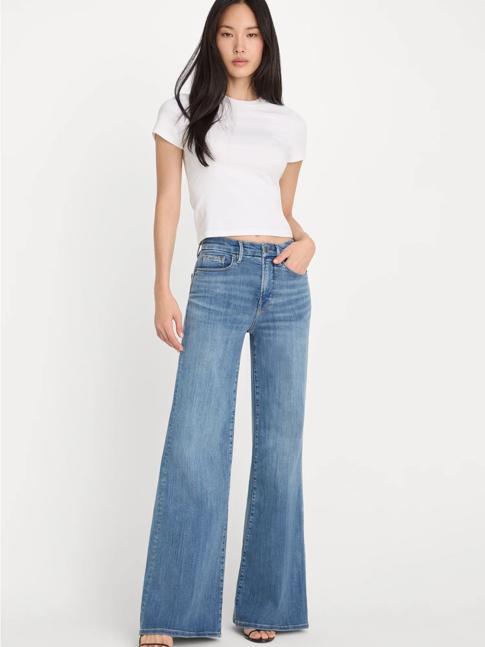 Good American Good Waist Palazzo Jeans Indigo Size 6/28